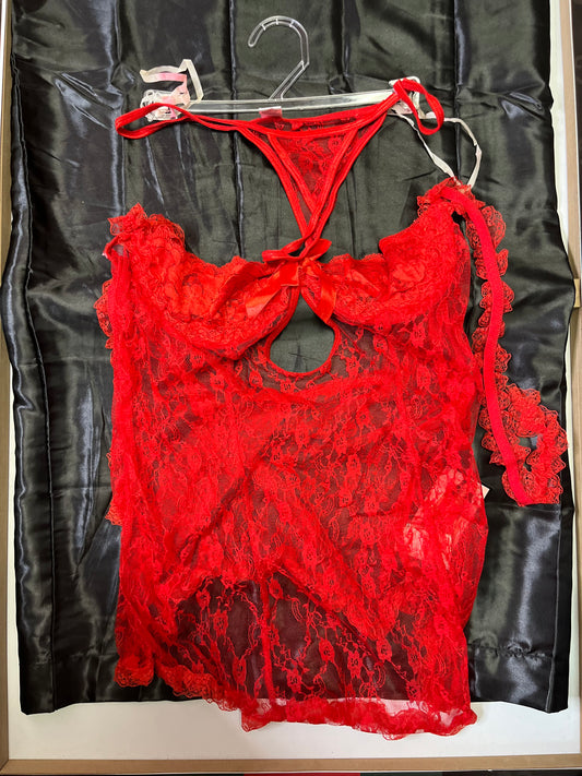 3-Piece Red Lace Lingerie Fashion Set