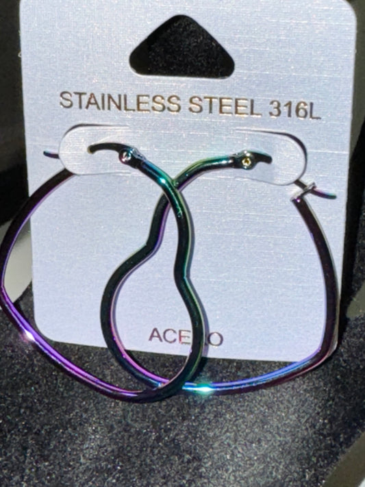 Stainless Steel Multicolored Heart Medium Hoop Fashion Earrings