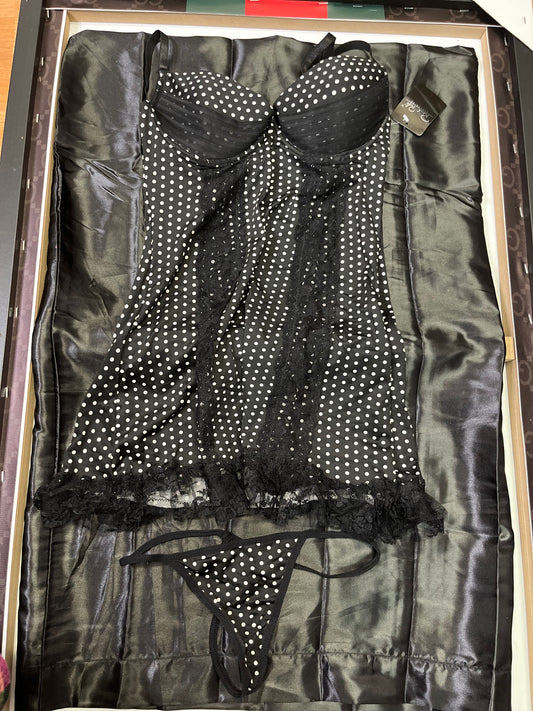 2-Piece Black and White Polka Dot Lingerie Fashion Set