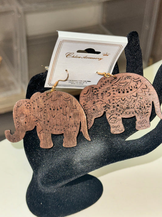 Dark Brown Wooden Elephant Fashion Earrings