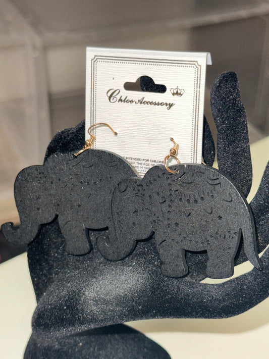 Black Wooden Elephant Fashion Earrings