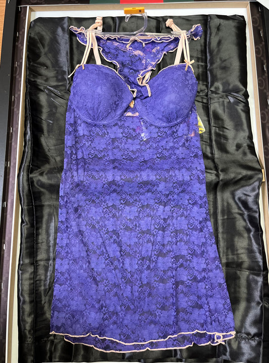 2-Piece Purple and White Lace Lingerie Fashion Set