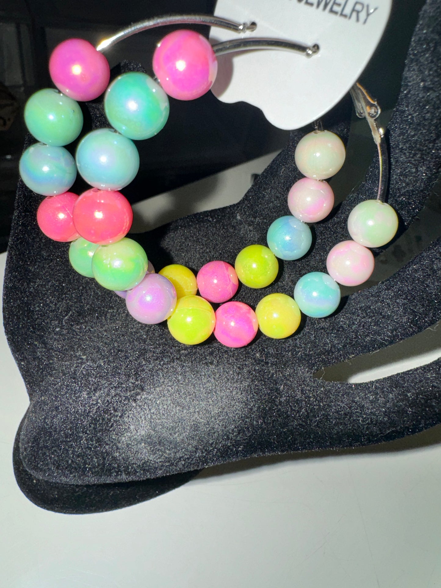 Multicolored Bead Hoop Fashion Earrings