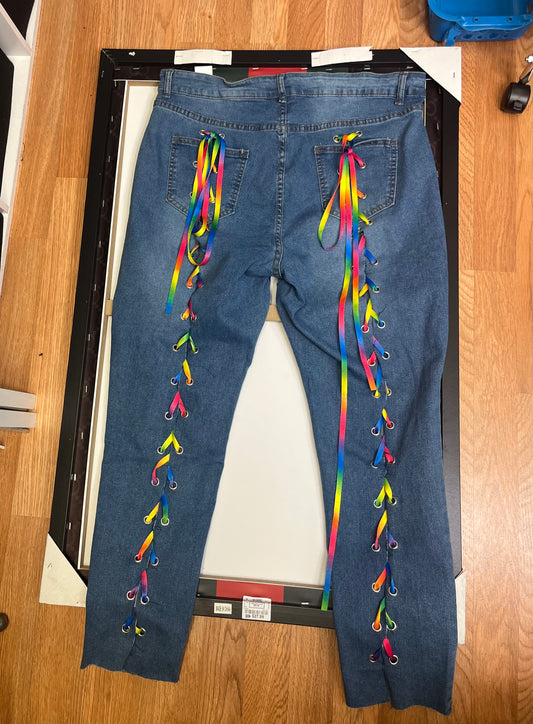 Rainbow Laced Denim Fashion Jeans