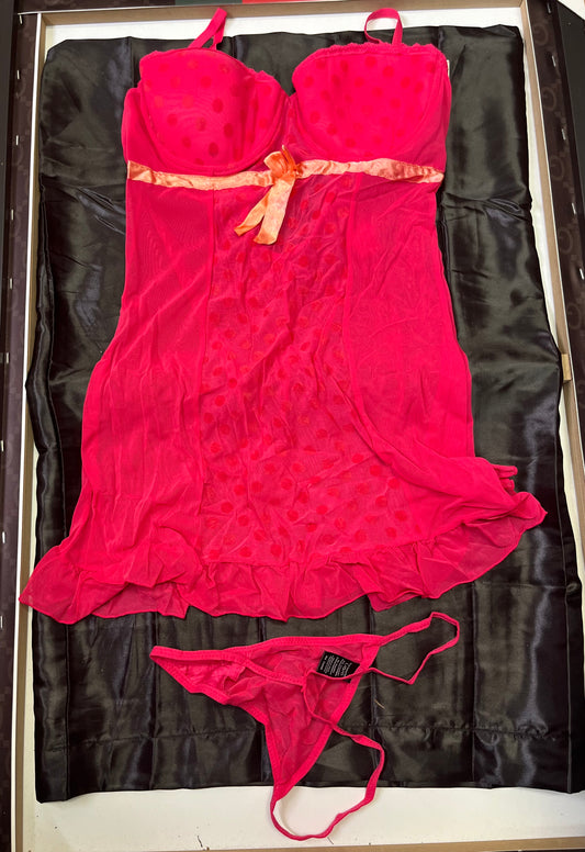 2-Piece Hot Pink and Light Orange Polka Dot Lace Lingerie Fashion Set