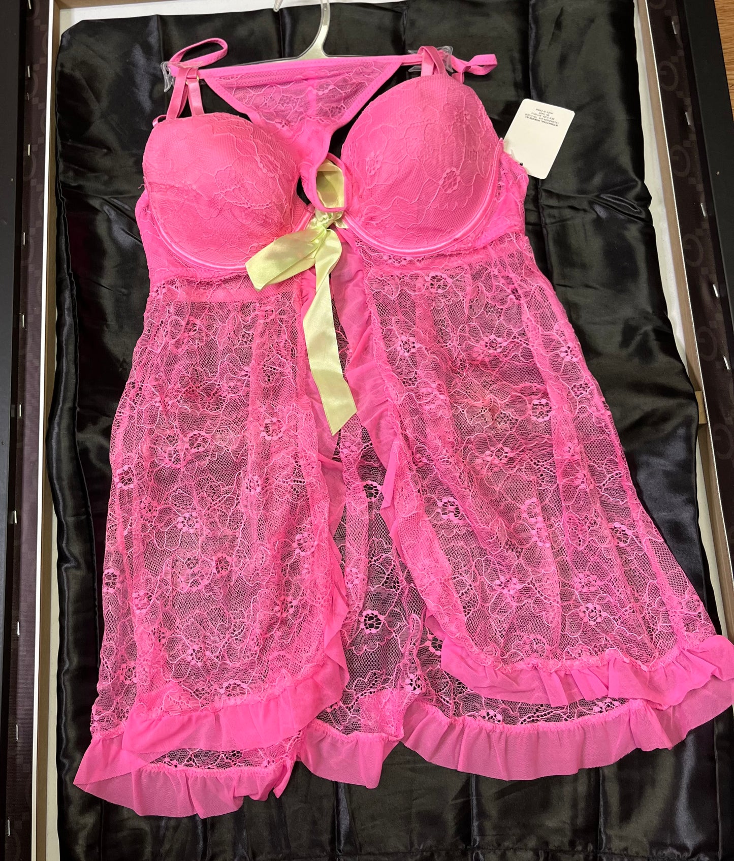 2-Piece Pink and Yellow Lace Lingerie Fashion Set