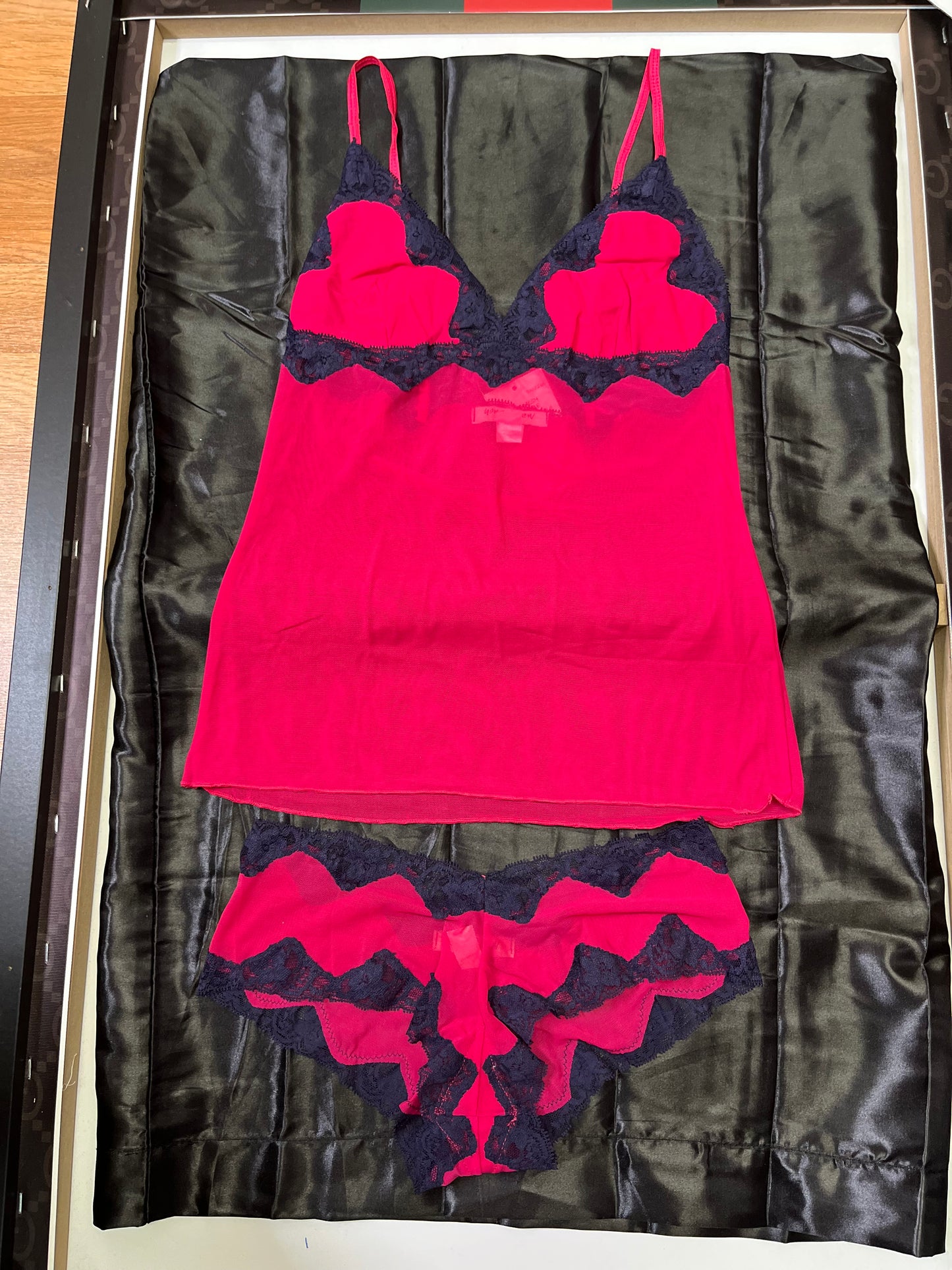 2-Piece Hot Pink and Navy Blue Lace Lingerie Fashion Set