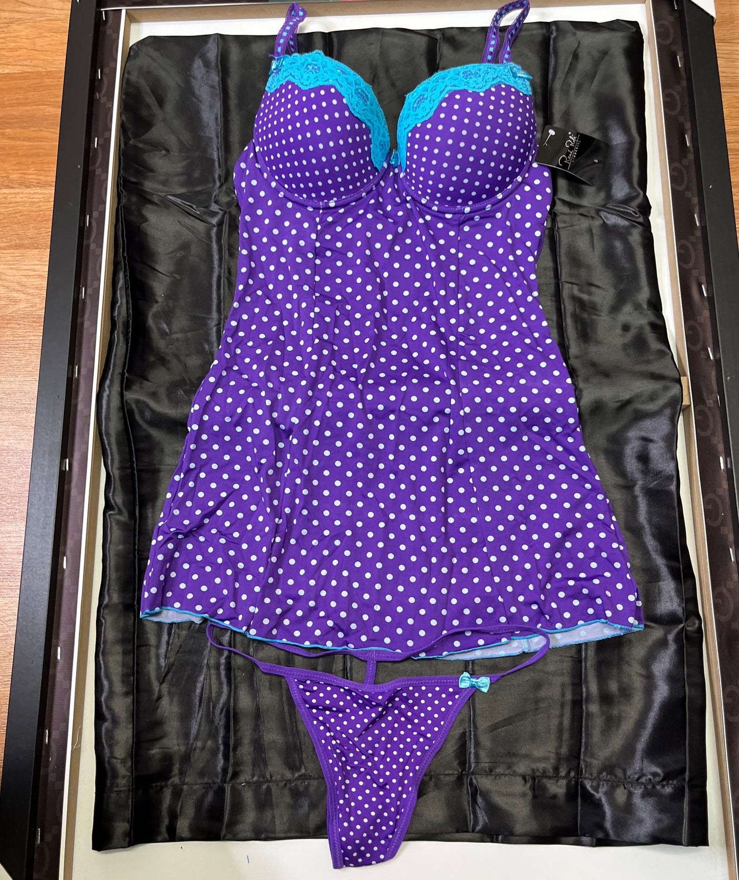 2-Piece Purple and Light Blue Polka Dot Lingerie Fashion Set