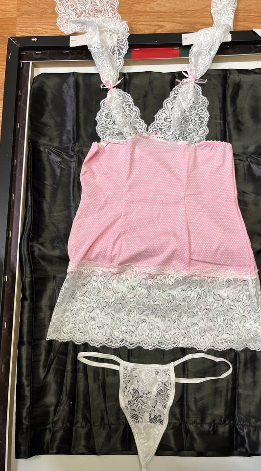 2-Piece Light Pink and White Lace Lingerie Fashion Set