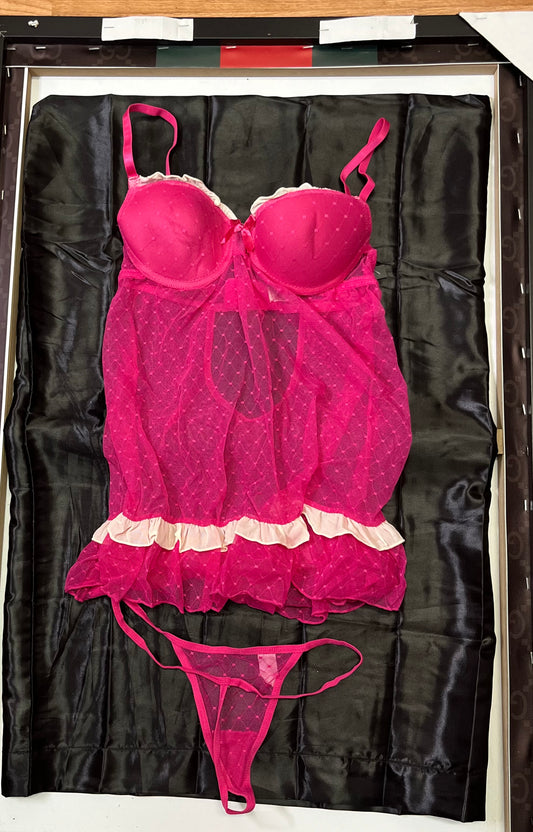 2-Piece Hot Pink and White Lace Lingerie Fashion Set