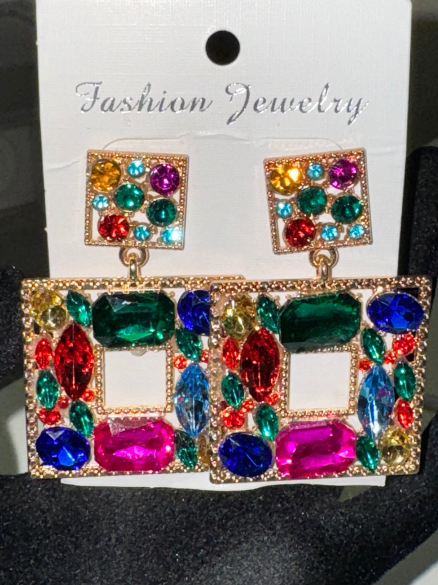 Gold and Multicolored Stone Fashion Earrings