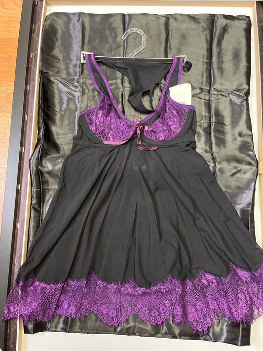 2-Piece Black and Purple Lace Dress Lingerie Fashion Set