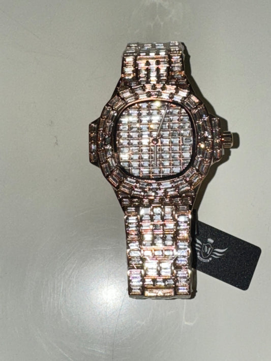 Iced Out Rose Gold Bling Male Watch