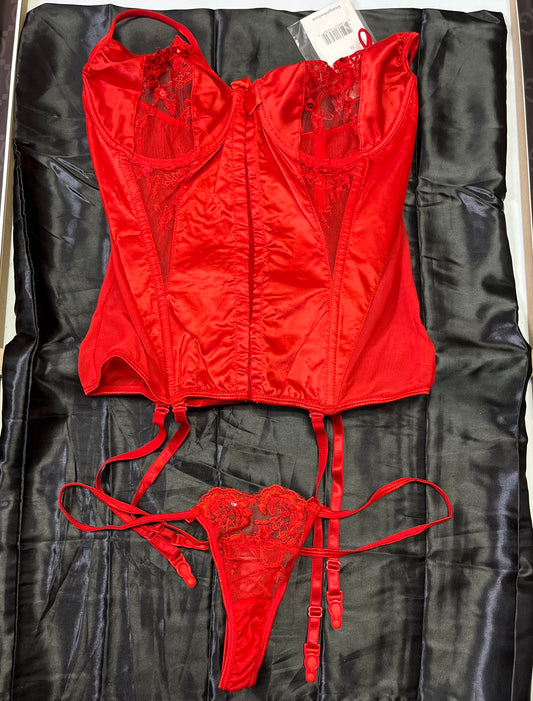 2-Piece Red Corset Lace Lingerie Fashion Set