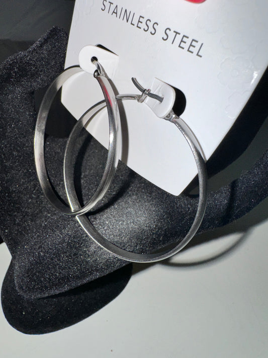 Silver Stainless Steel Medium Hoop Fashion Earrings