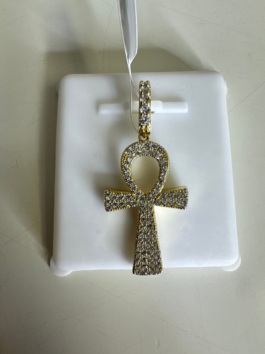 Iced Out Sterling Silver 925 Gold Bling Ankh Fashion Pendant