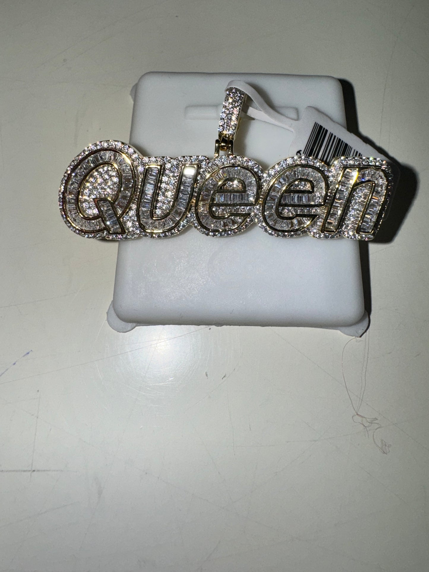 Iced Out Sterling Silver 925 Gold Bling Queen Fashion Pendant