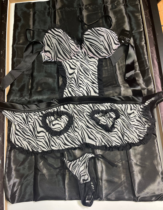 2-Piece Black and White Zebra Print Lingerie Fashion Set