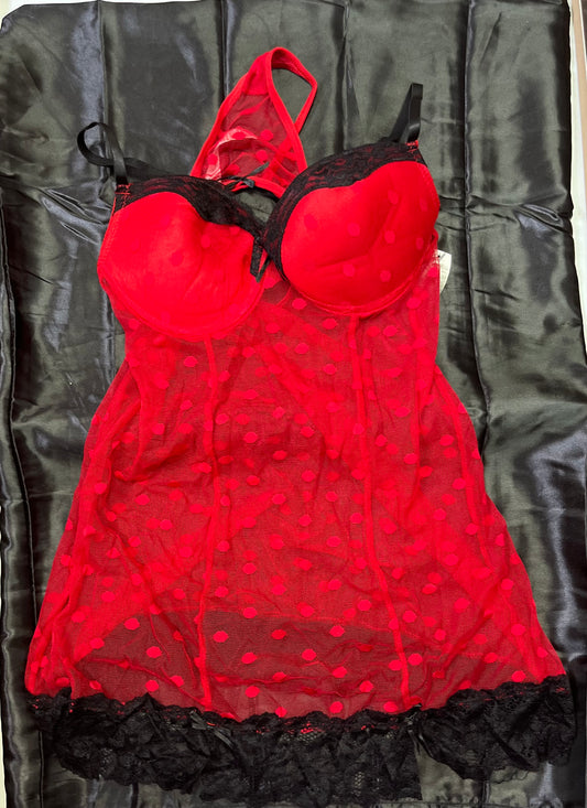 2-Piece Red and Black Lace Lingerie Fashion Set