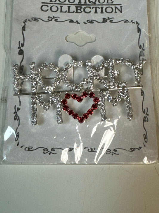 Silver Bling Hockey Mom with Red Heart Fashion Brooch