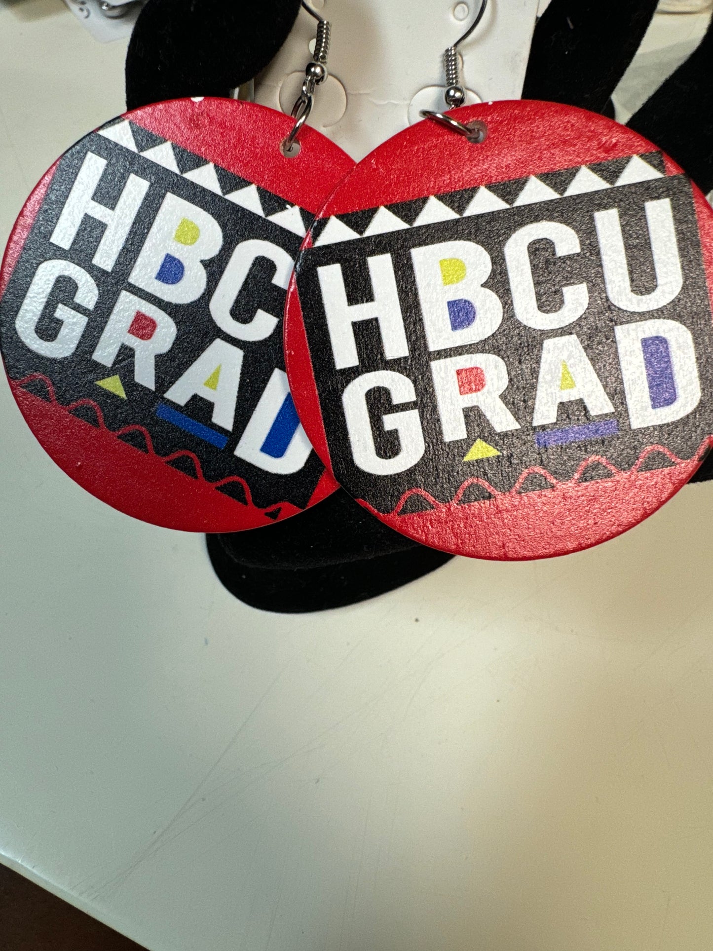 Red Multicolored HBCU Grad Wooden Fashion Earrings