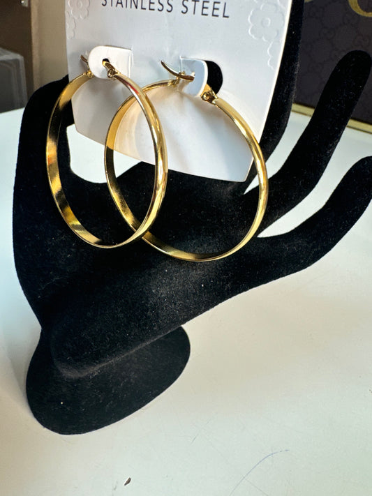 Gold Stainless Steel Medium Hoop Fashion Earrings