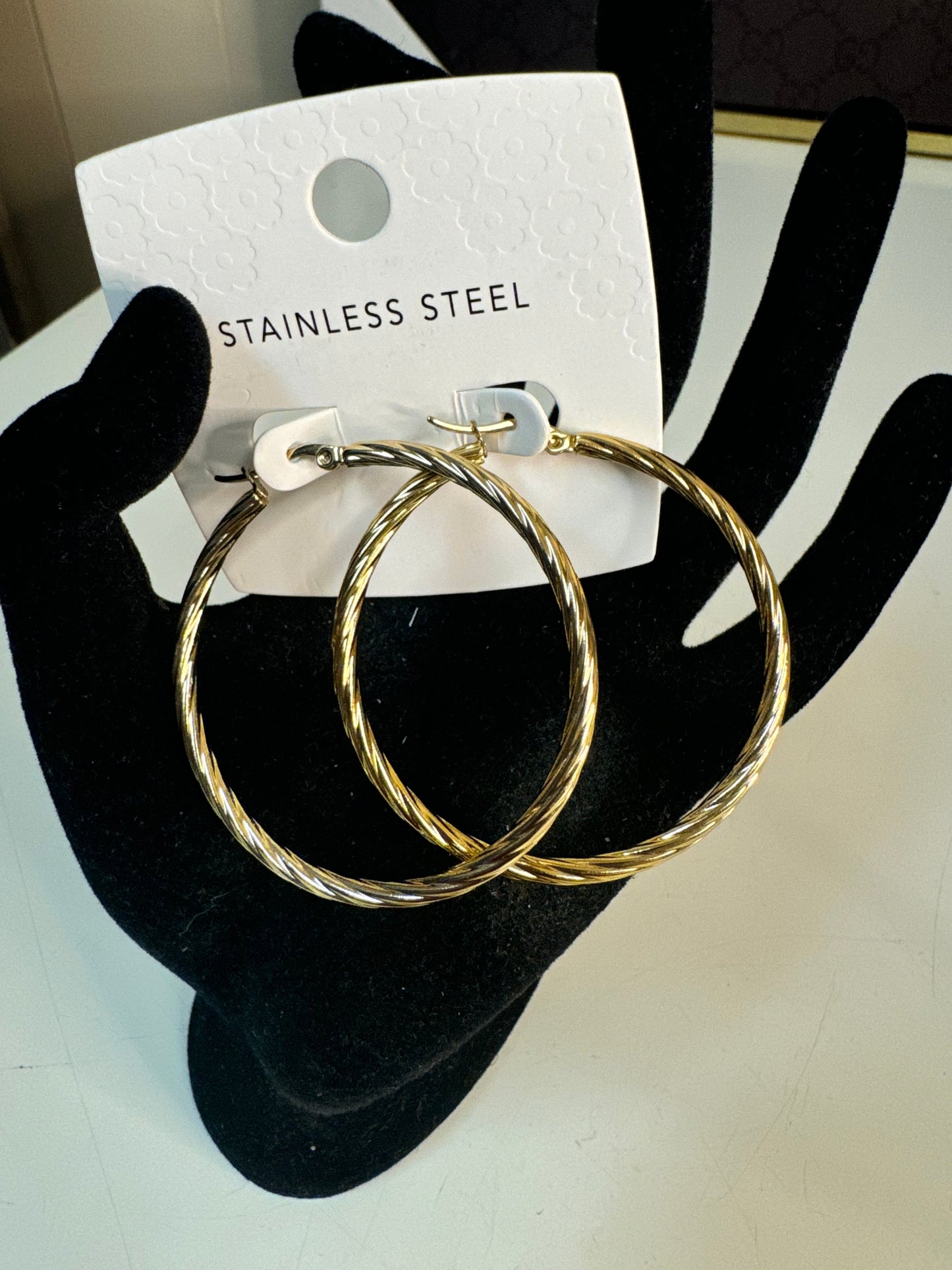 Gold Stainless Steel Medium Twisted Hoop Fashion Earrings