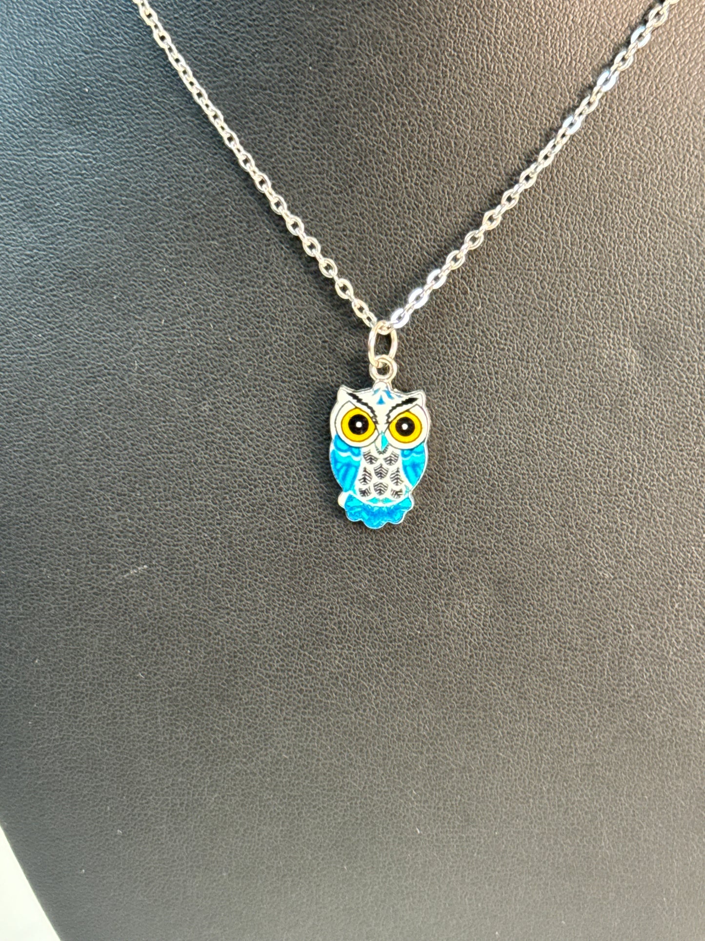 Silver and Blue Muticolored Owl Fashion Necklace