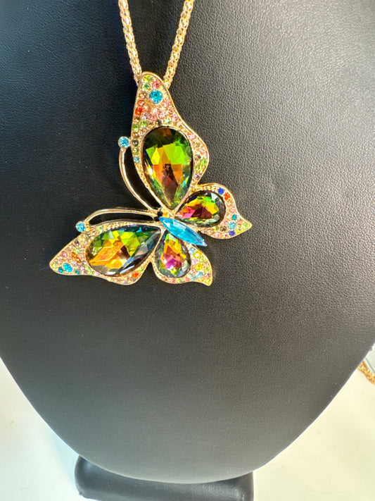 Oil Spill Bling Butterfly Fashion Necklace