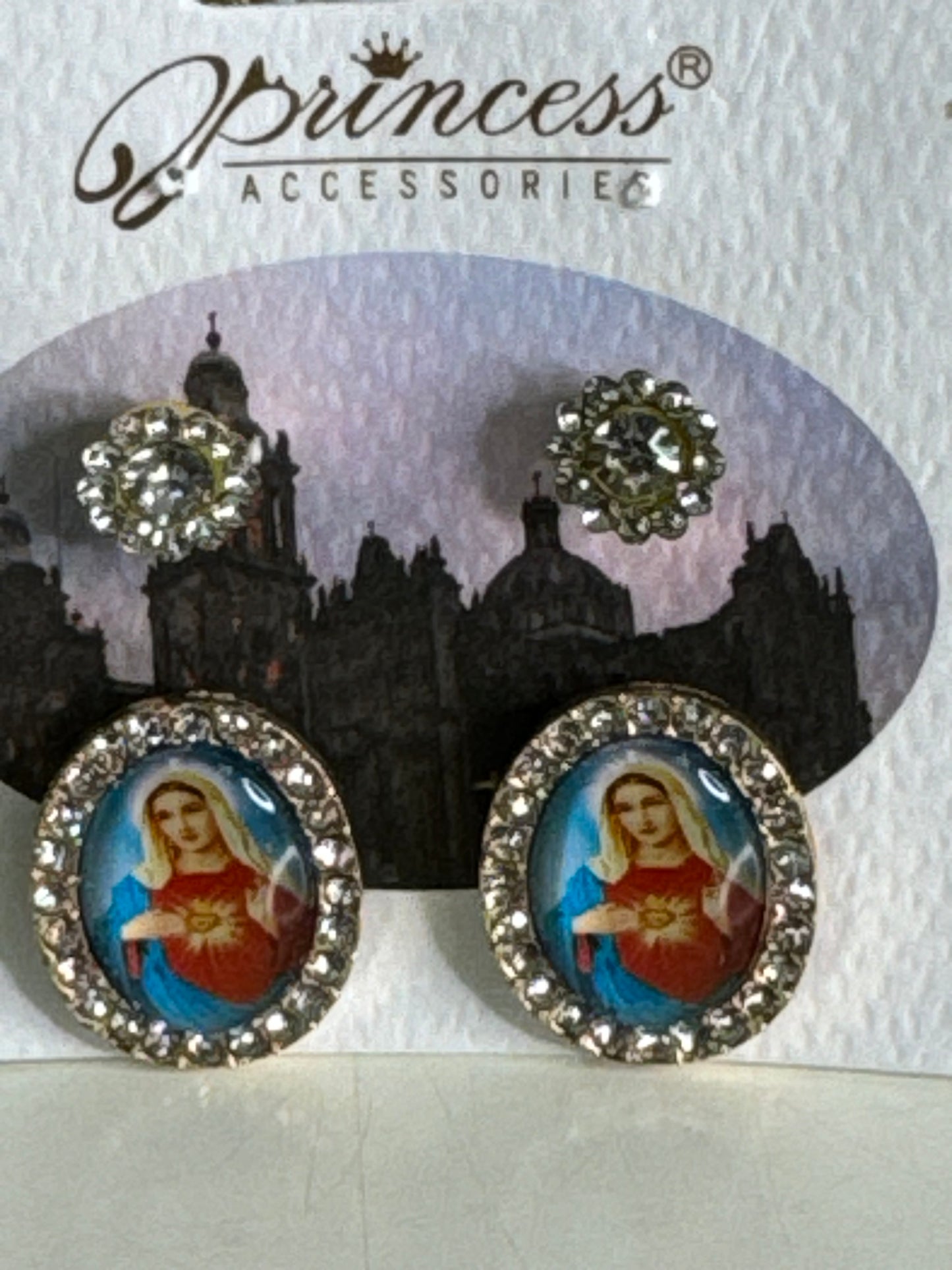 Silver Bling Mother Mary Fashion Earrings