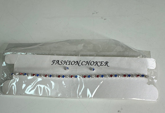 Red White and Blue Bling Fashion Choker Necklace