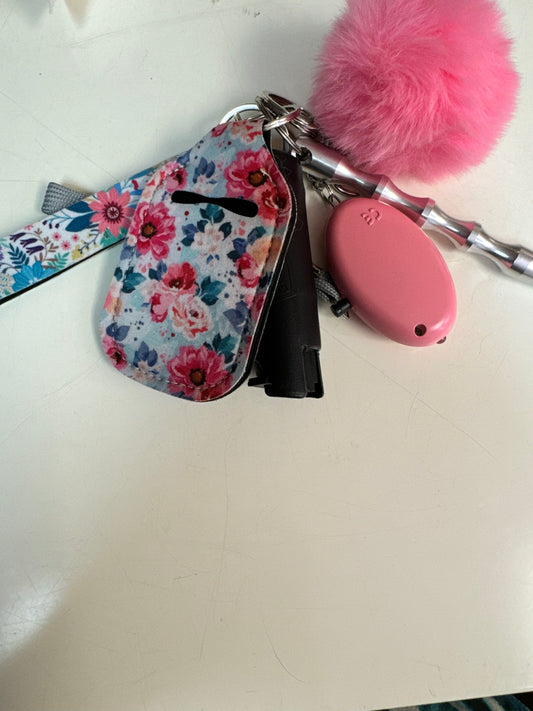 Pink Flower Medical Defense Fashion Keychain