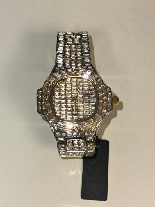 Iced Out Silver and Gold Bling Male Watch